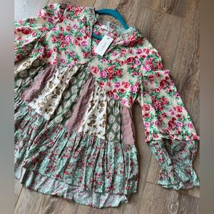 NWT Umgee Floral Patchwork 3/4 Sleeve Top Small
